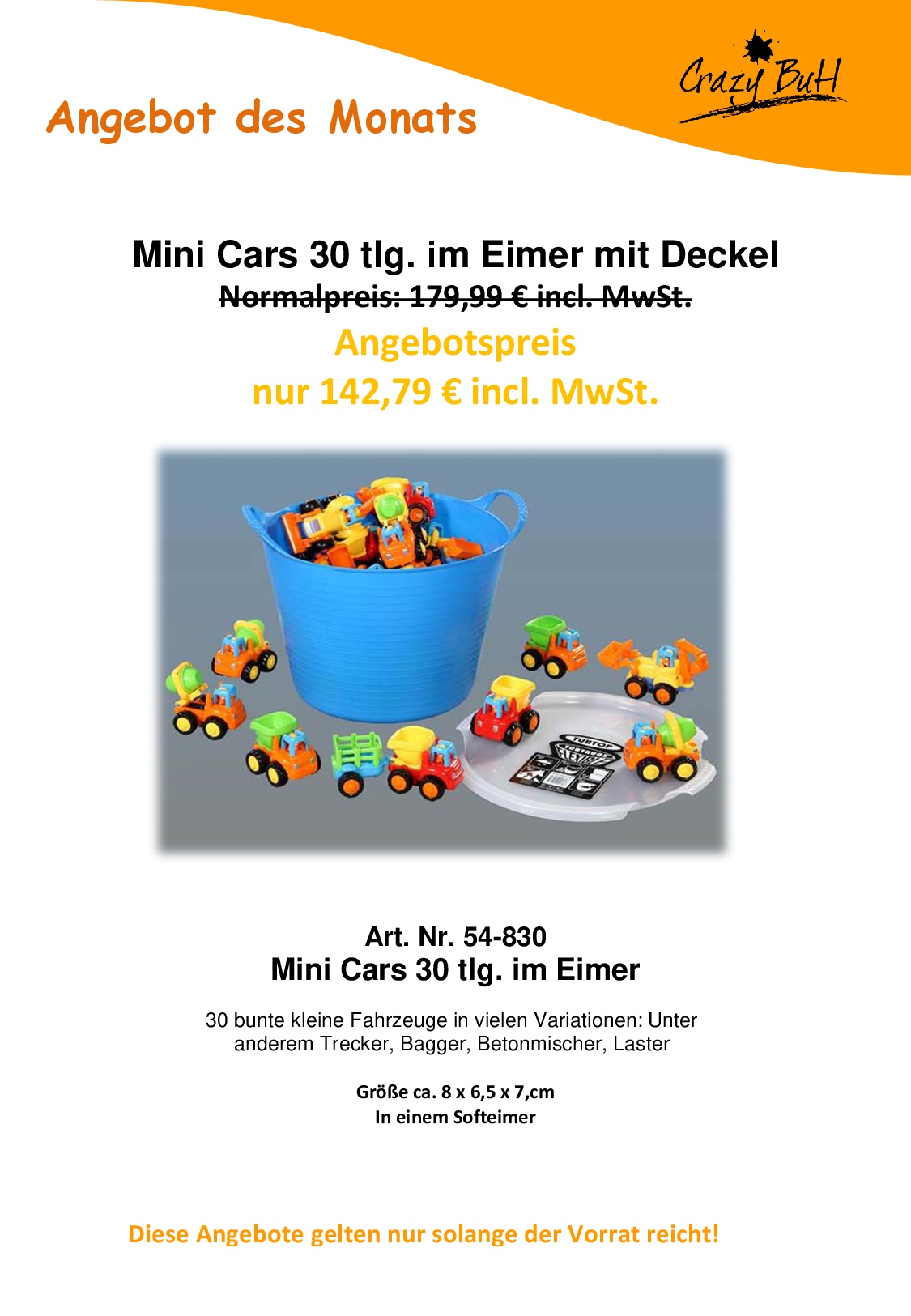 54 830 AngebotMini Cars 30 tlg. Brutto